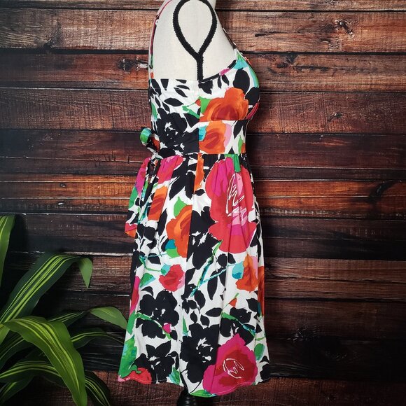 Snap Sleeveless Sundress Size 7 Lined Padded Tie Back Multicolor Floral Dress - Picture 6 of 9